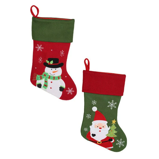 Fabric Stocking with Character – 46cm (2 Assorted: Santa & Snowman, Green/Red)