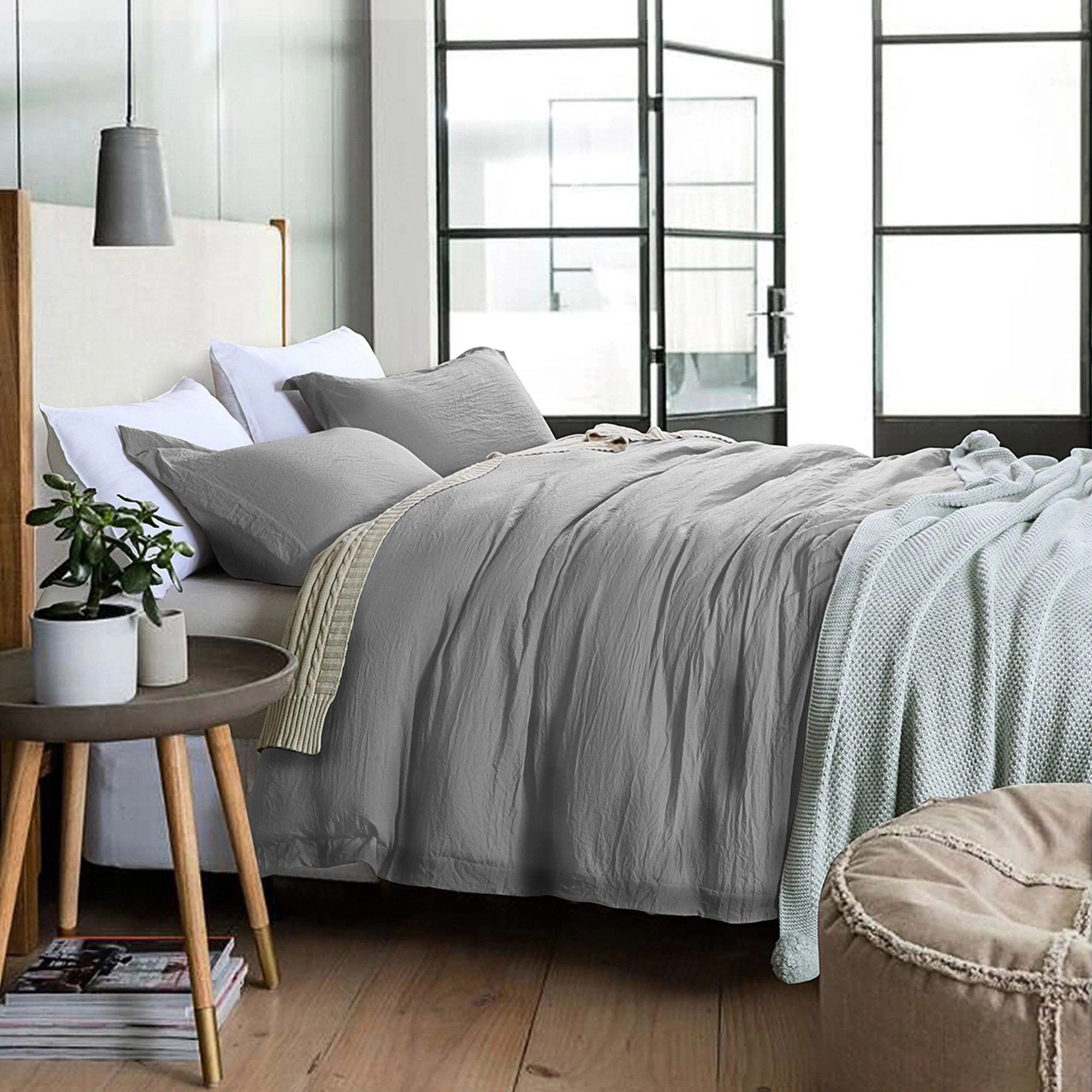 Stone Washed Bamboo Feel 3 Piece Duvet Cover Set - Image 3