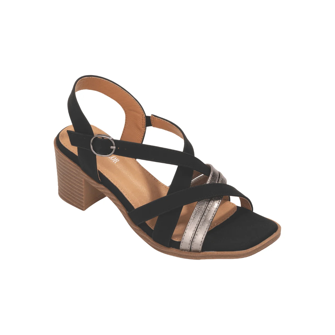 Strappy Block Heel Sandals with Metallic Detail