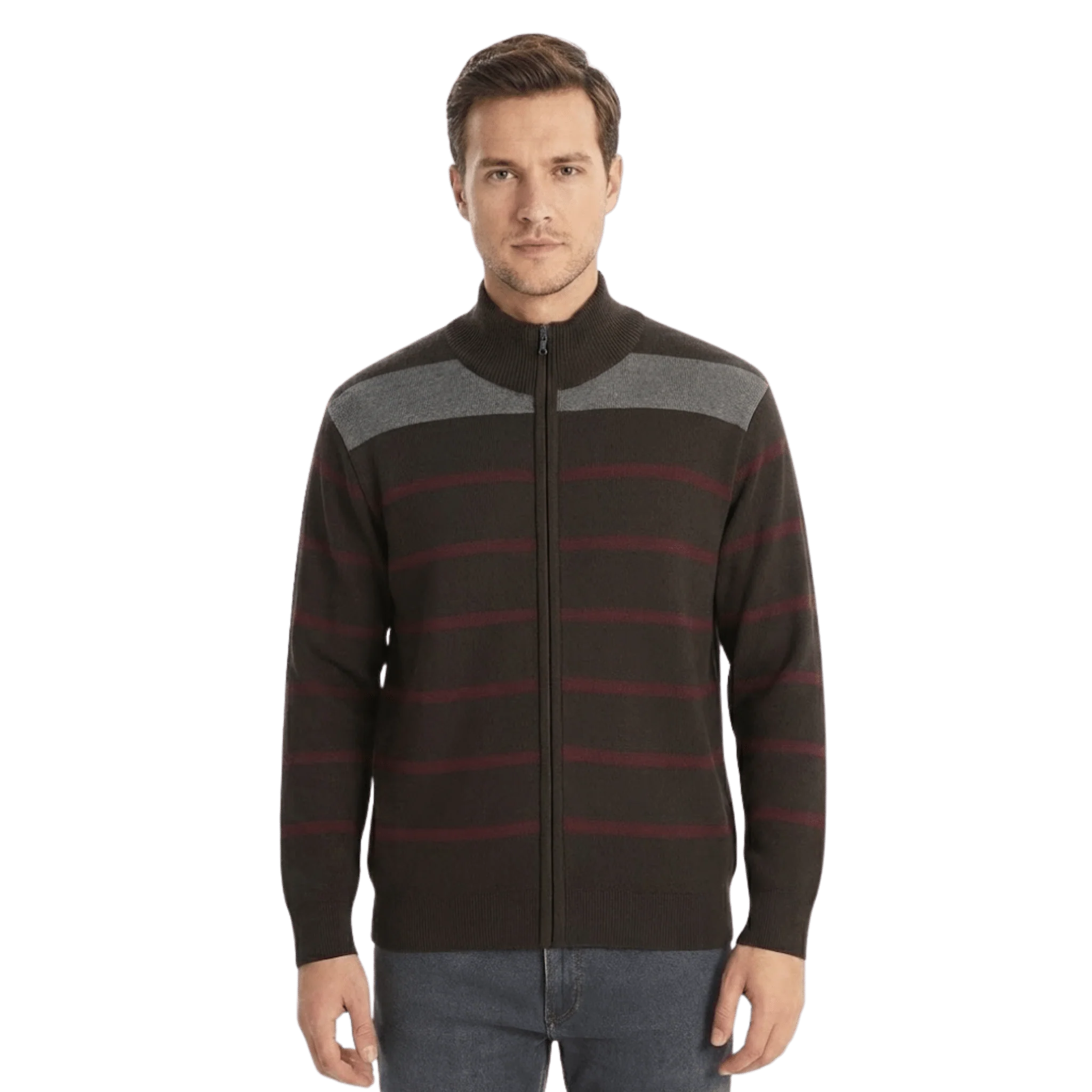 Striped Knit Zip-Up Cardigan - Image 2