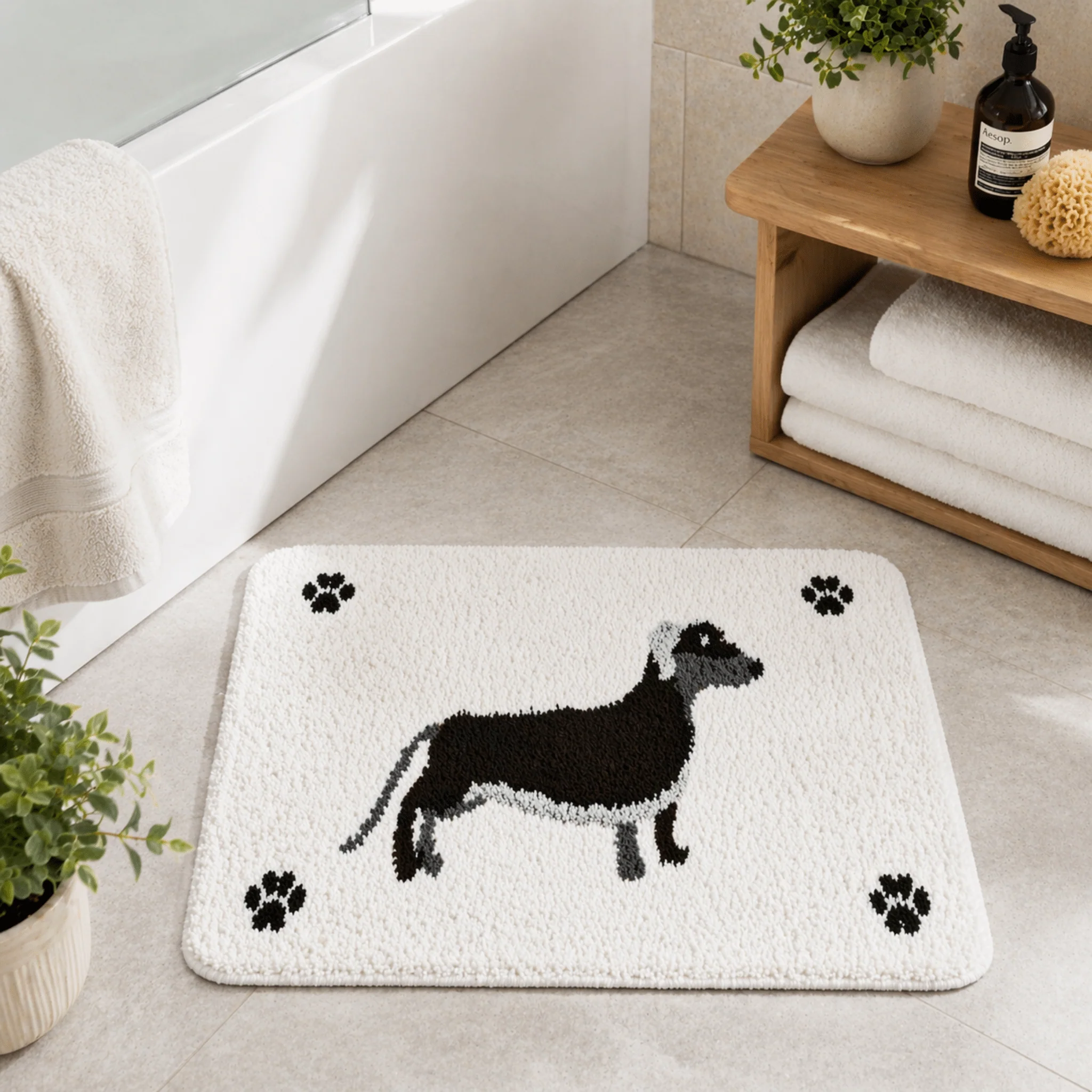 Textured Dog Print Bathmat
