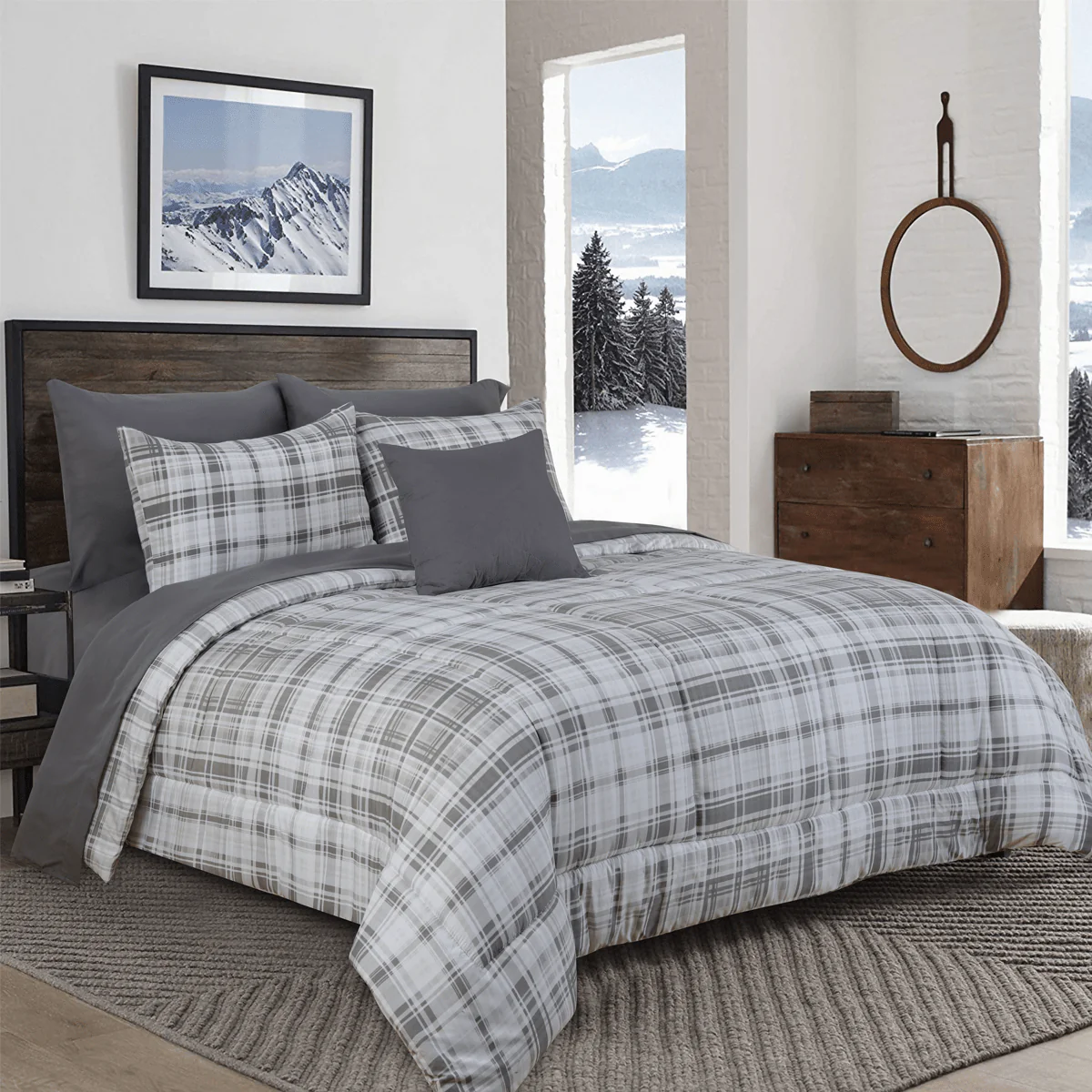 Theo- Comforter Set Grey Plaid - Image 3