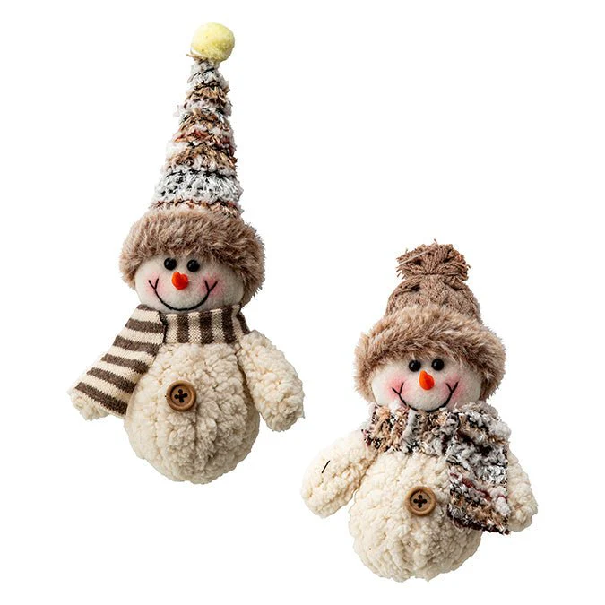 Fabric Hanging Snowman with Hat & Scarf – 18cm (2 Assorted: White & Beige, 12pcs/PDQ)