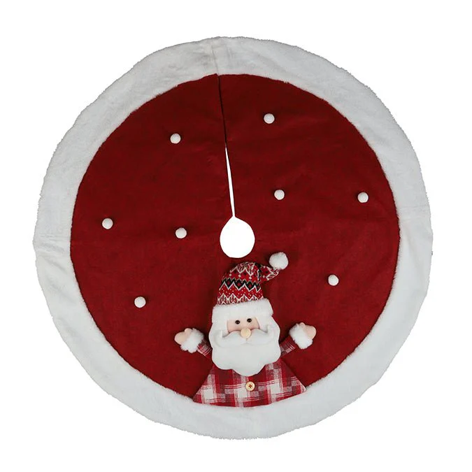 Fabric Plush Santa Tree Skirt with Fur Border – 104cm (Red/White)