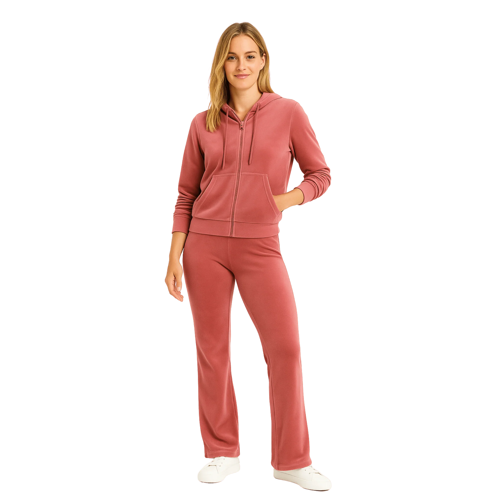 Velour Zip Hoodie & Flared Lounge Pant Set - Image 2