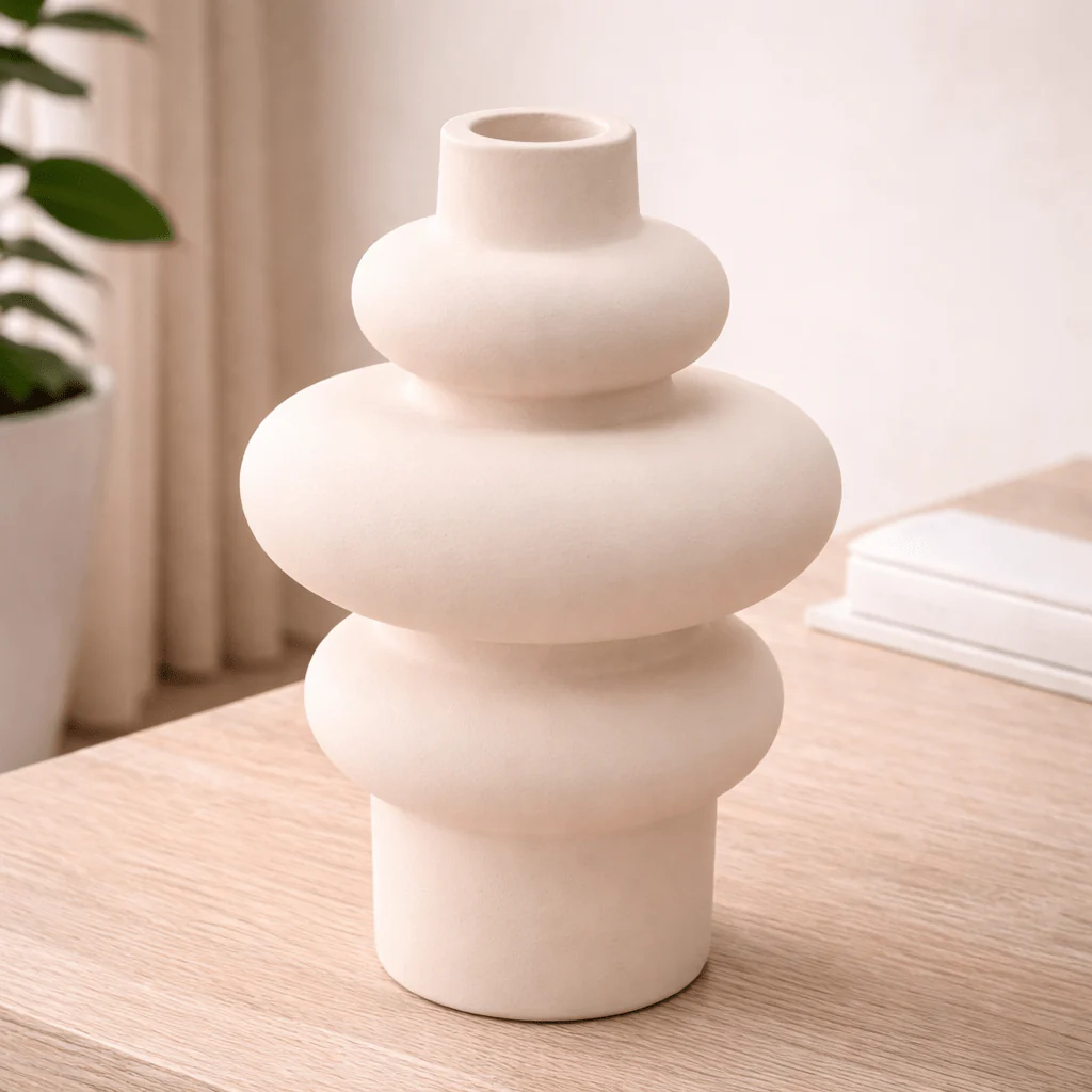 White Ceramic Ripple Vase – 8 in