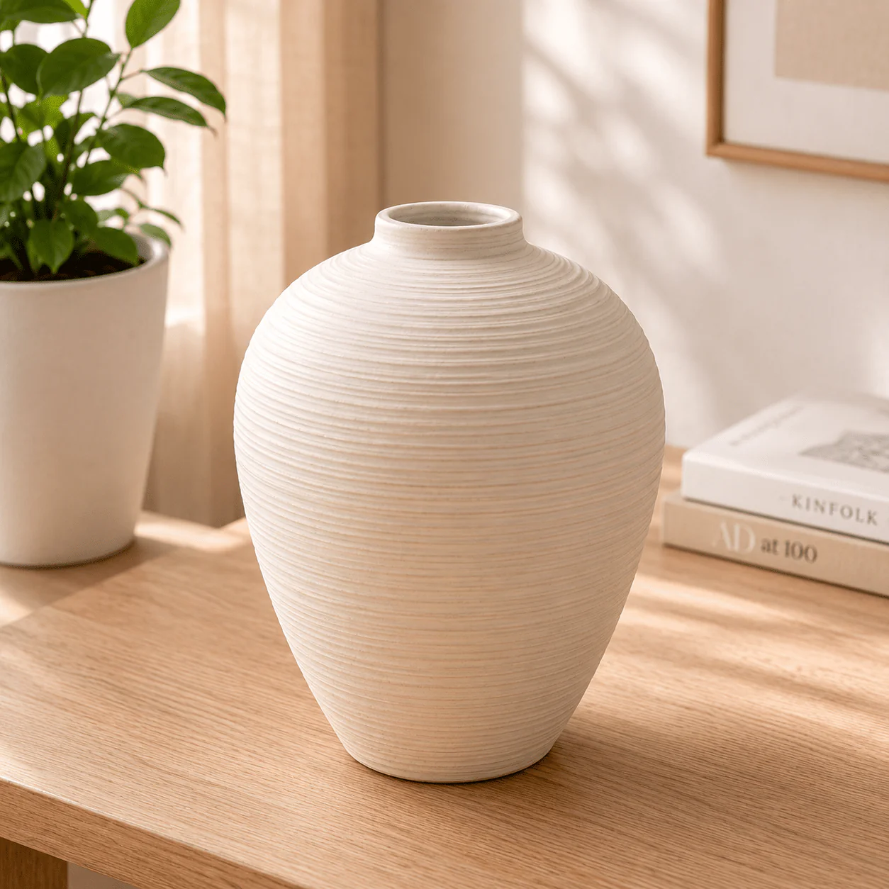 White Ceramic Textured Urn Vase – 8 in - Image 2