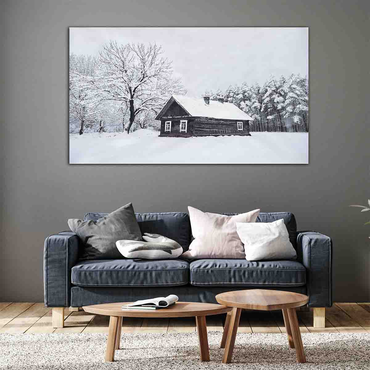 Winter Cabin House Canvas