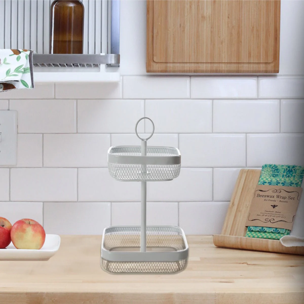 Wire 2 Tier Basket White 21x21x34