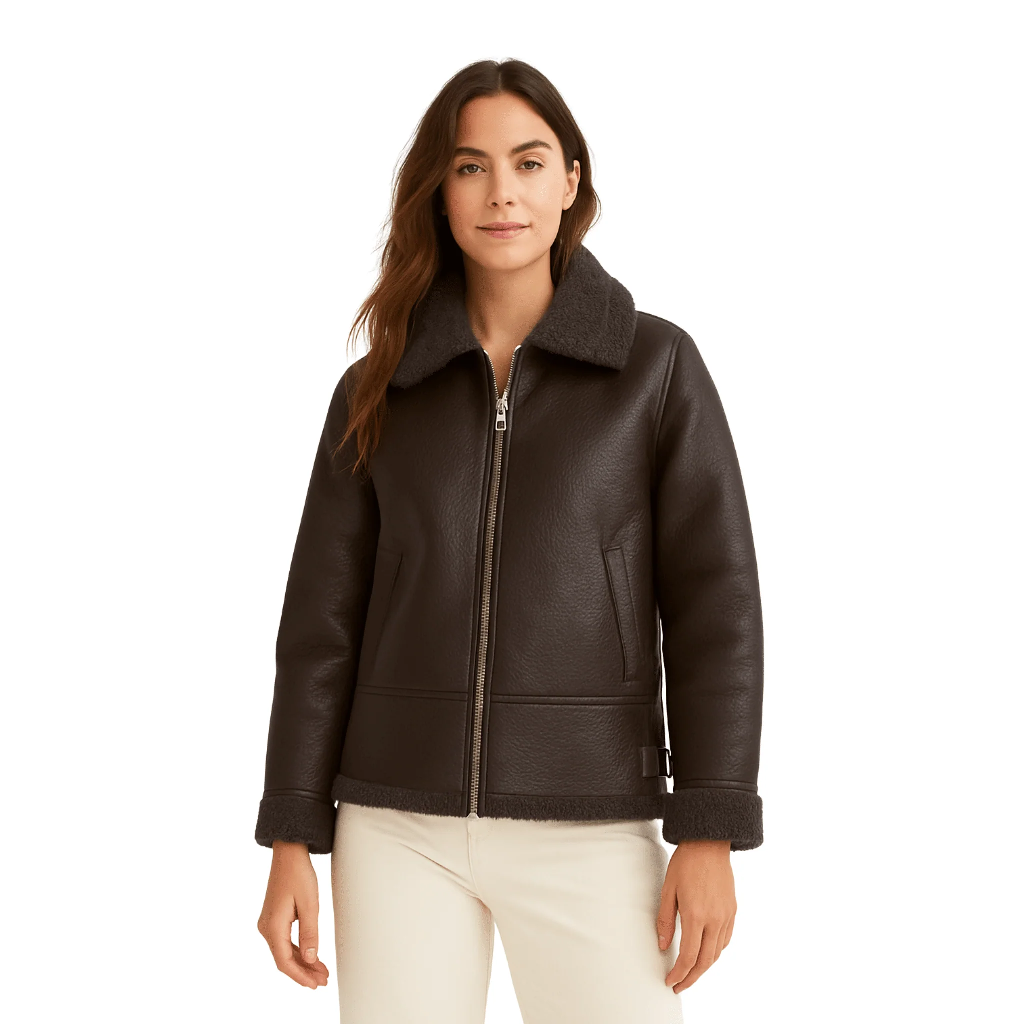 Women’s Faux-Shearling Aviator Jacket - Image 2