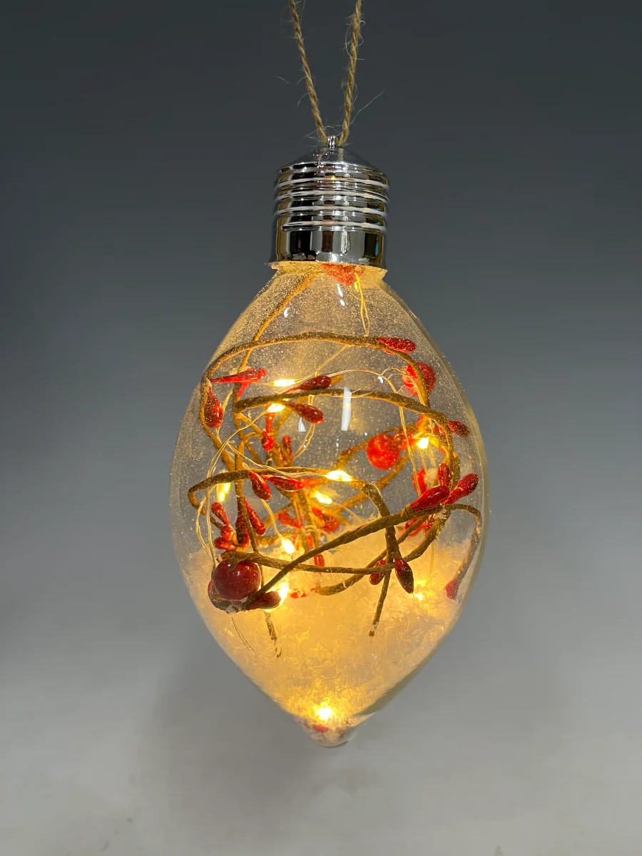 Christmas Ornament with LED Light, Branches and Berries