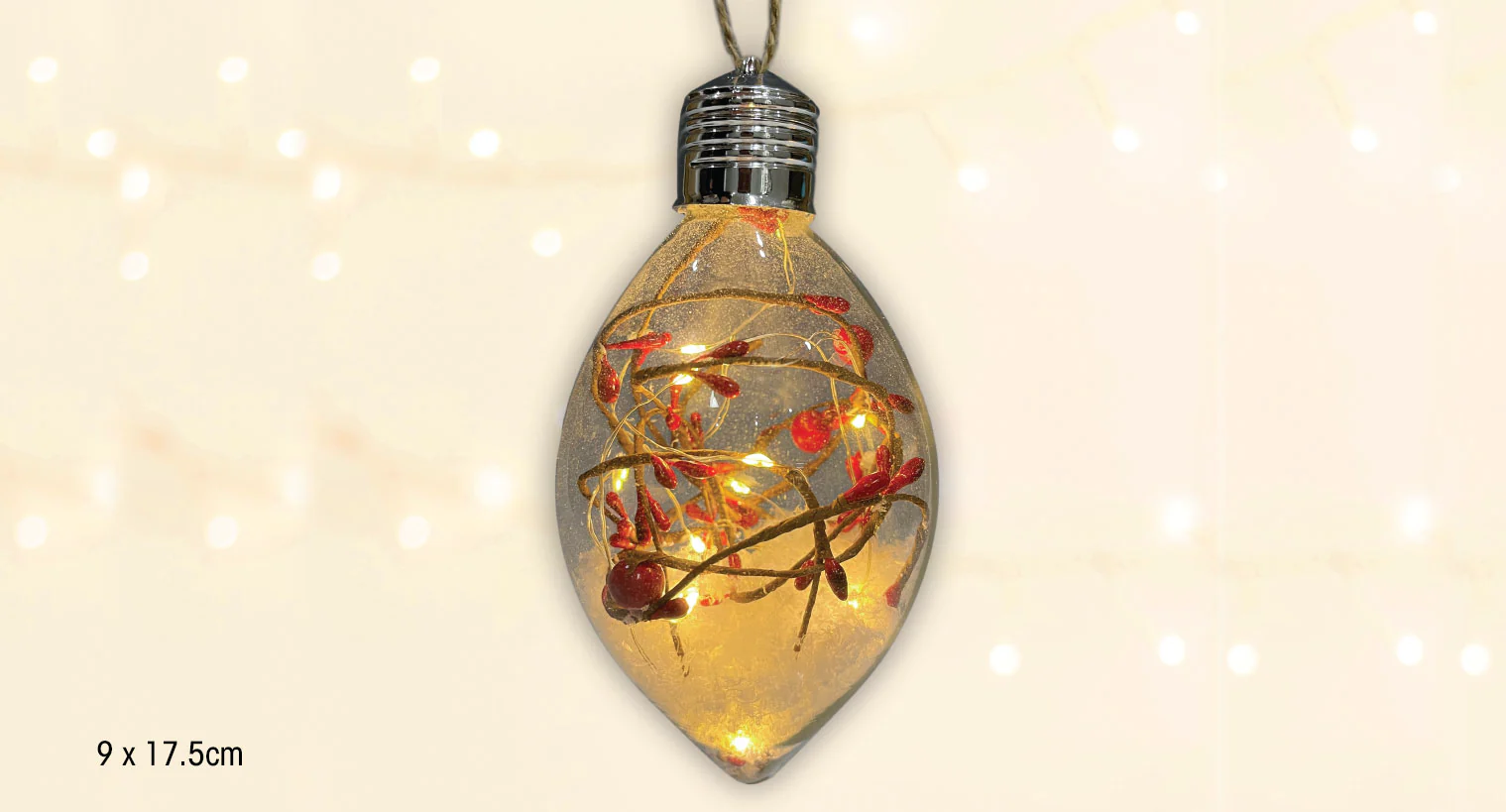 Christmas Ornament with LED Light, Branches and Berries - Image 2